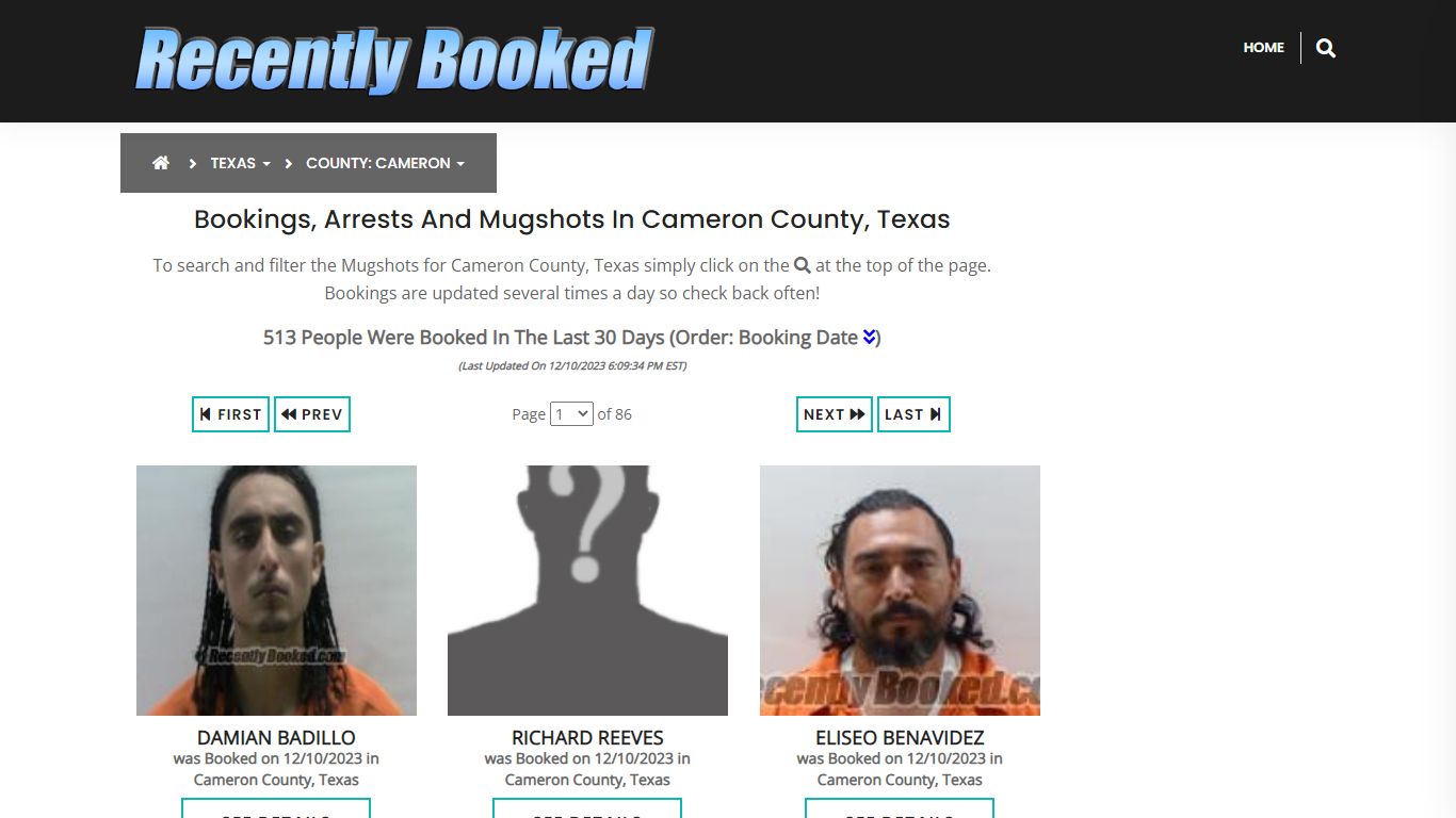 Recent bookings, Arrests, Mugshots in Cameron County, Texas